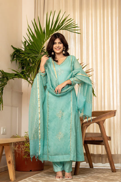 Luxurious Mul Chanderi 3-Piece Designer Suit Set