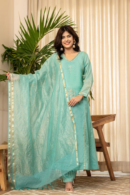 Luxurious Mul Chanderi 3-Piece Designer Suit Set