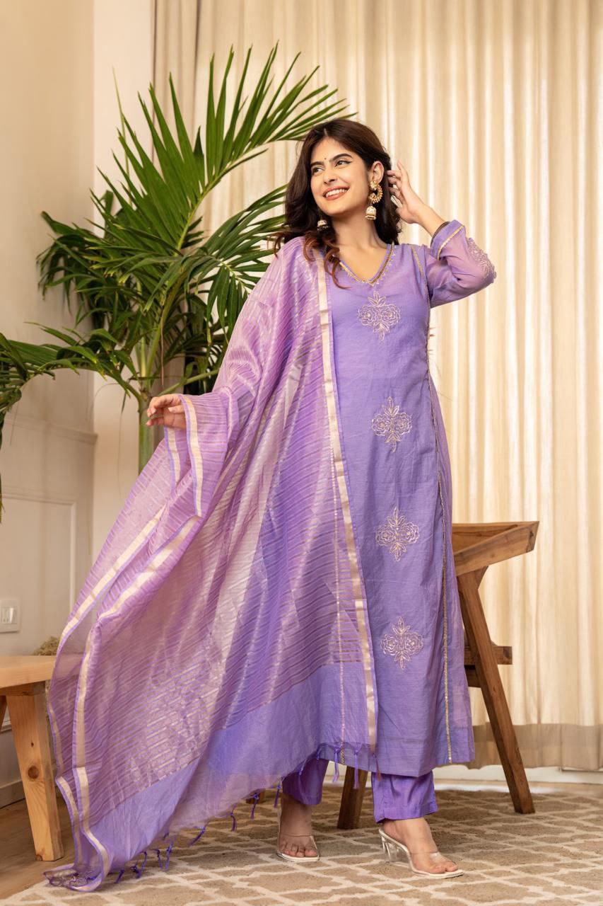 Luxurious Mul Chanderi 3-Piece Designer Suit Set