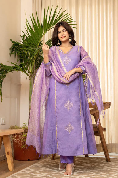 Luxurious Mul Chanderi 3-Piece Designer Suit Set