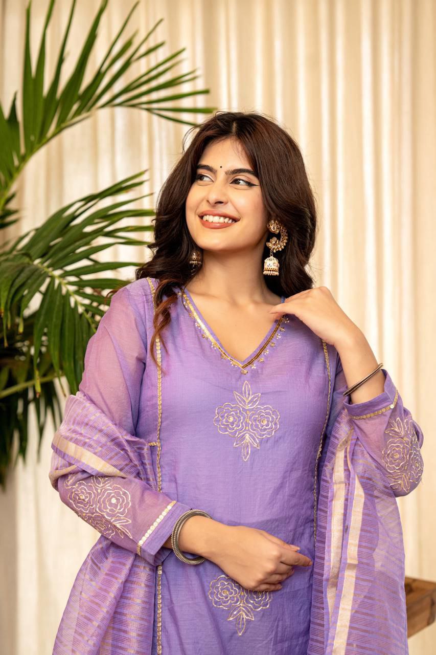 Luxurious Mul Chanderi 3-Piece Designer Suit Set