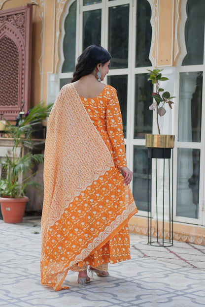 Amazing Classic Orange Color Cotton Fabric Designer Suit