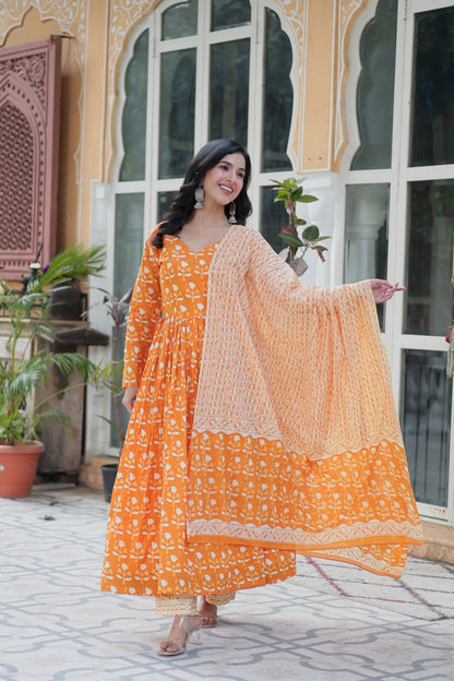 Amazing Classic Orange Color Cotton Fabric Designer Suit