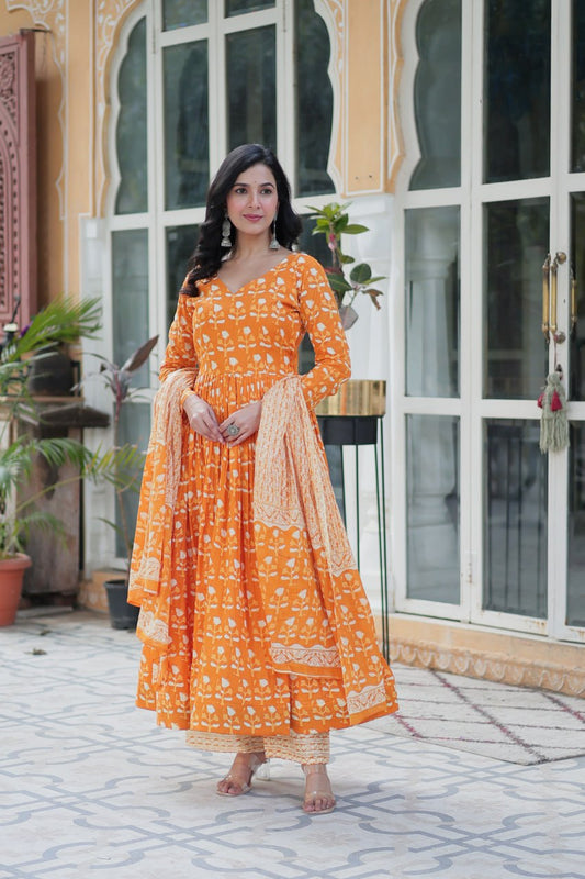 Amazing Classic Orange Color Cotton Fabric Designer Suit