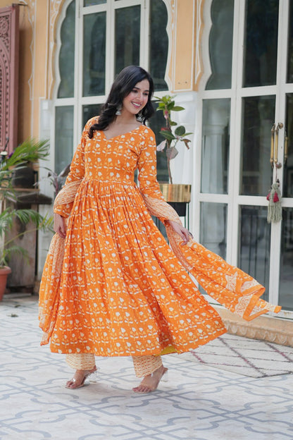Amazing Classic Orange Color Cotton Fabric Designer Suit
