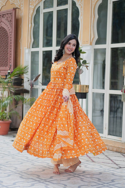 Amazing Classic Orange Color Cotton Fabric Designer Suit