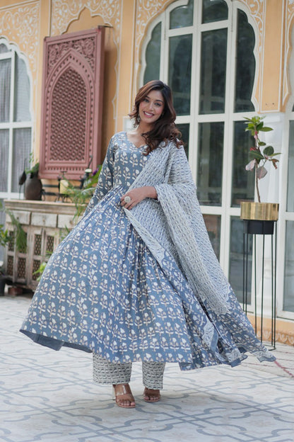 Amazing Classic Blue Color Cotton Fabric Designer Suit
