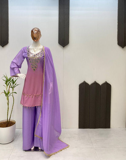 Mirror Muse, Handwork Top with Flared Plazo & Dupatta