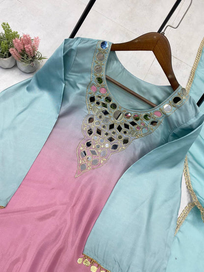 Mirror Muse, Handwork Top with Flared Plazo & Dupatta