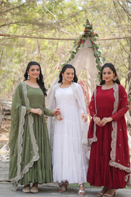 Stylish Faux Georgette Flair Gown with Matching Designer Dupatta