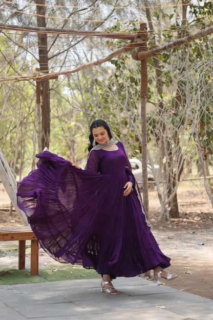 Stylish Faux Georgette Flair Gown with Matching Designer Dupatta