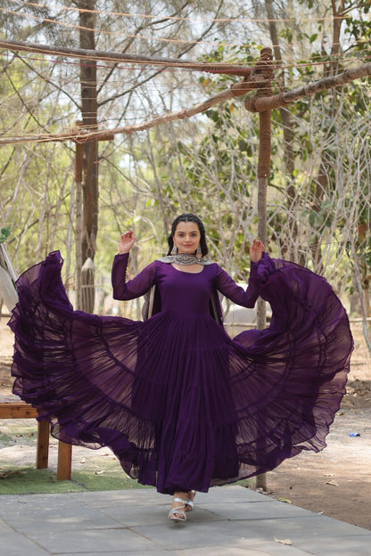 Stylish Faux Georgette Flair Gown with Matching Designer Dupatta