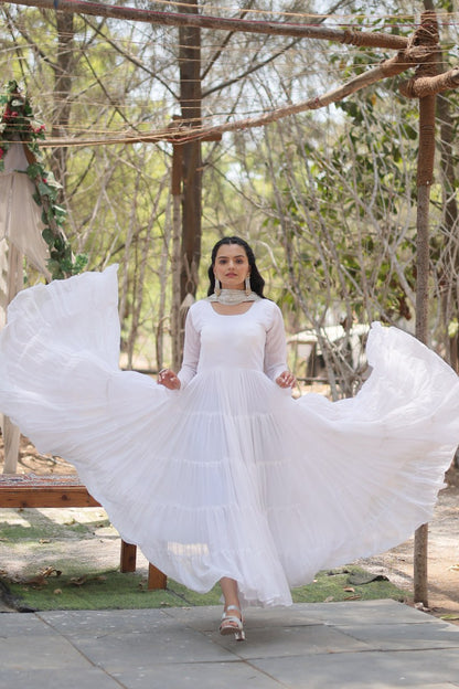 Stylish Faux Georgette Flair Gown with Matching Designer Dupatta