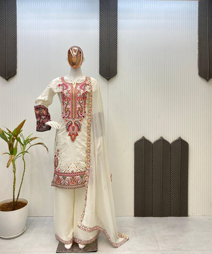 Stylish Partywear Plazzo Suit with Fancy Sequence Detailing
