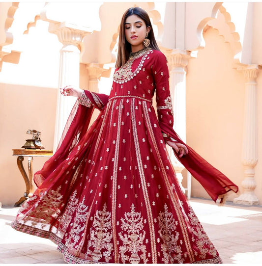 New Collection Designer Georgette Gown Pant Dupatta Set – Premium Quality