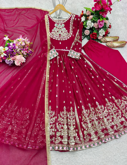 New Collection Designer Georgette Gown Pant Dupatta Set – Premium Quality