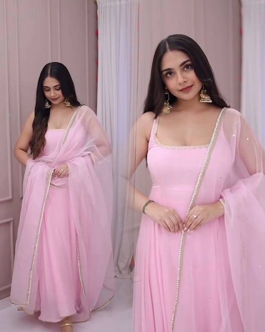 All-New Designer Gown Set – Faux Georgette with Dupatta Combo