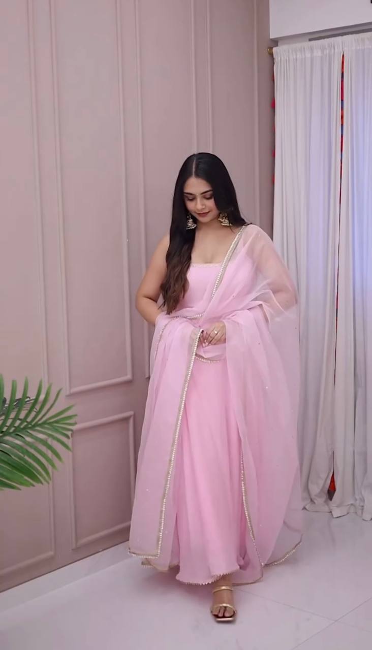 All-New Designer Gown Set – Faux Georgette with Dupatta Combo