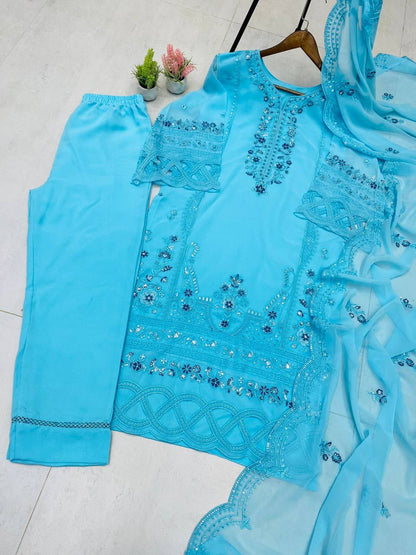 Luxury Craftsmanship: Georgette Designer Suit with Dupatta & Embroidery