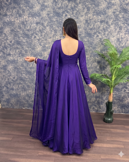 Royal Purple Embroidered Anarkali Gown with Dupatta