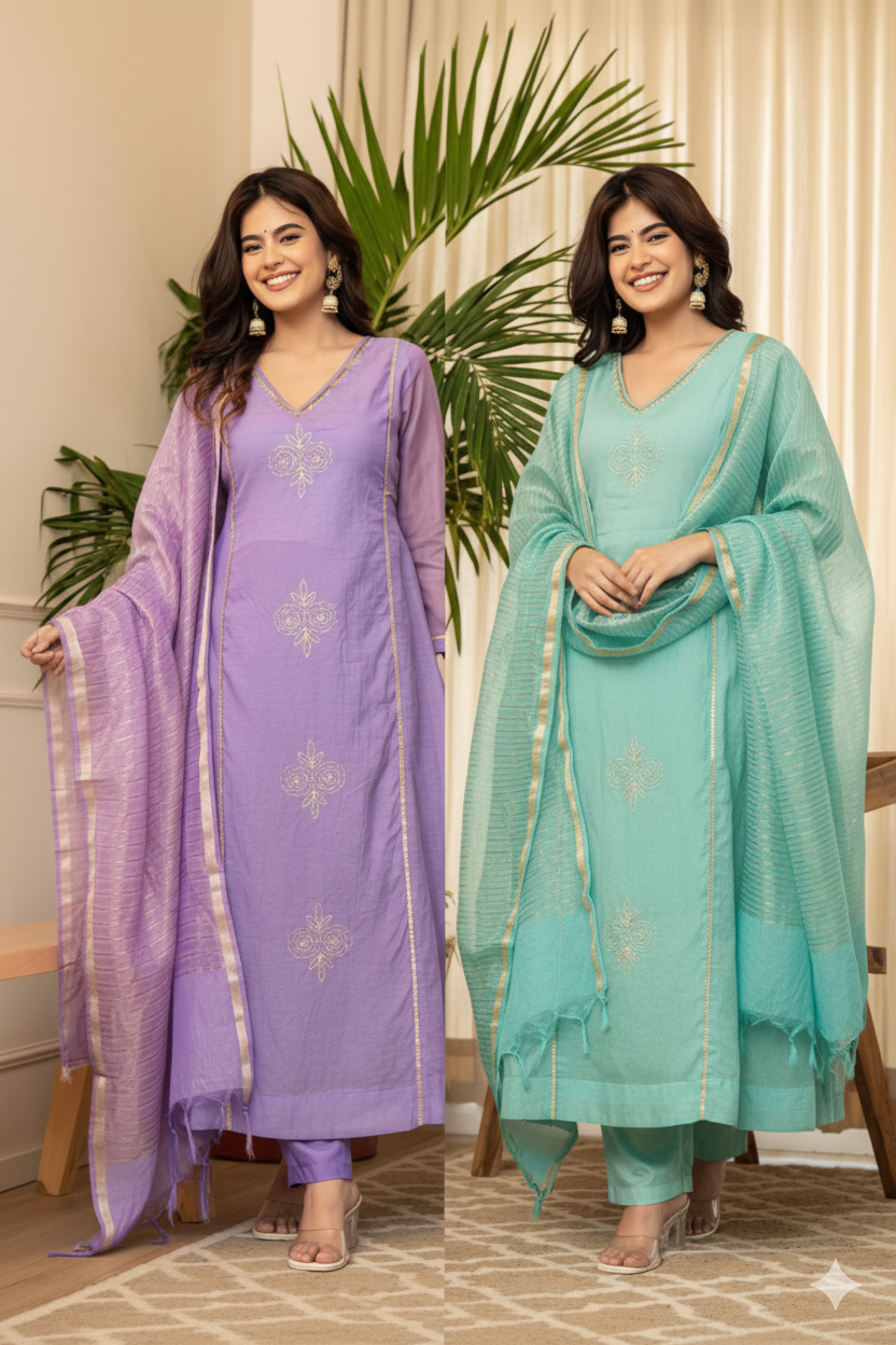Luxurious Mul Chanderi 3-Piece Designer Suit Set