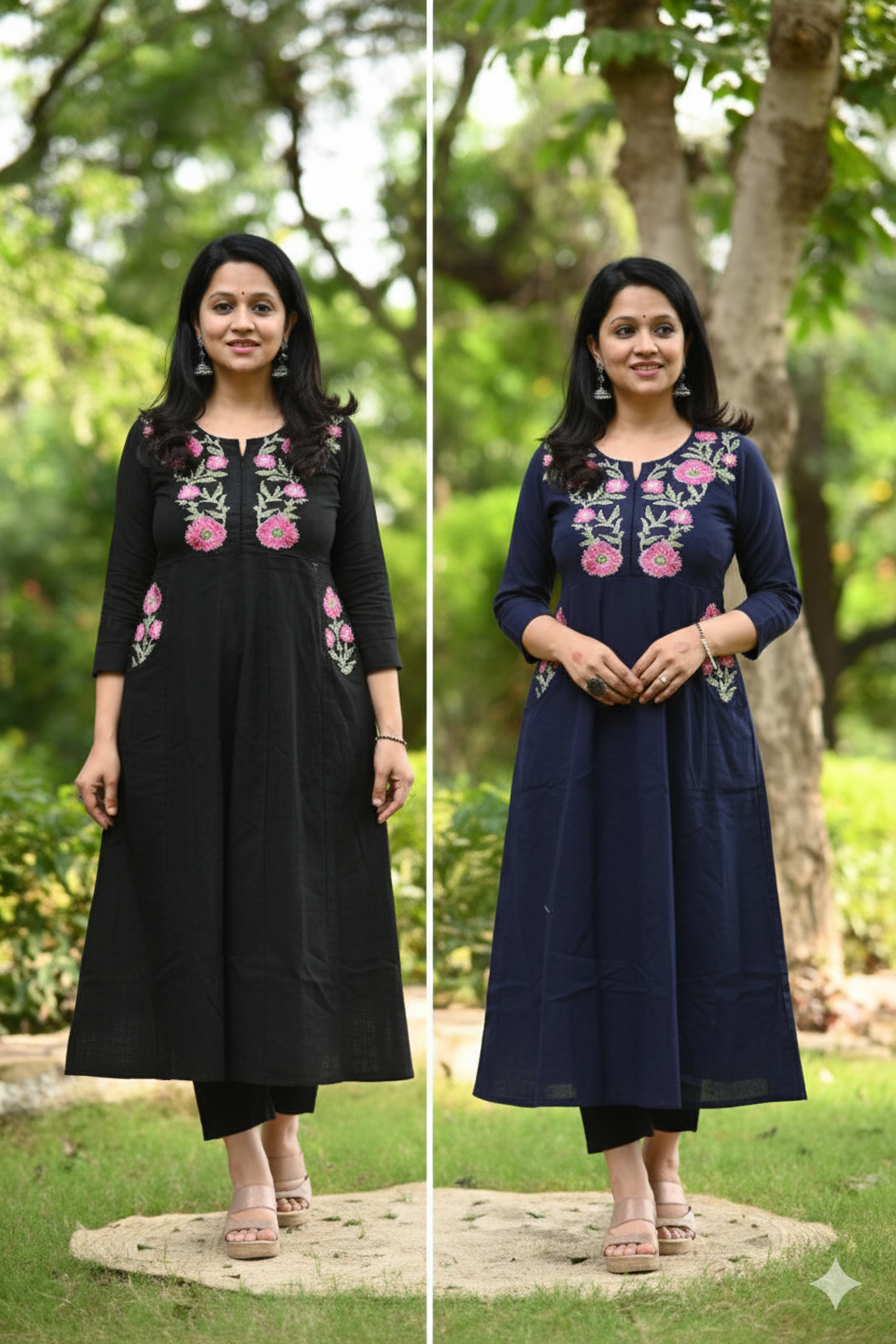 Premium Embroidered Kurti with Dual Side Pockets