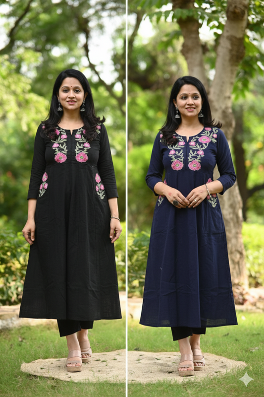 Premium Embroidered Kurti with Dual Side Pockets