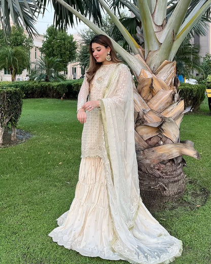 Elegant Heavy Chinon Suit with Sequin Embroidery & Latkan Dori