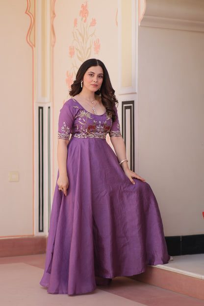 Royal Blue Velvet Embellished Designer Gown
