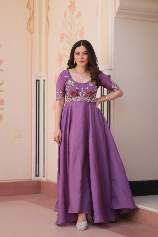 Royal Blue Velvet Embellished Designer Gown