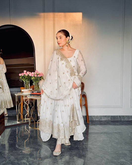Designer Chinon Silk Gown Pant Dupatta Set | New Festive Collection