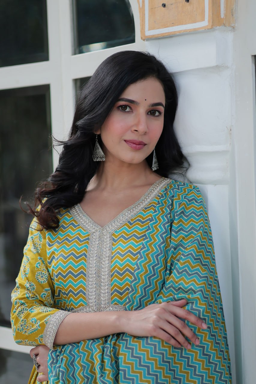 Women's Musted Yellow Color Cotton Designer Printed Kurta Set 