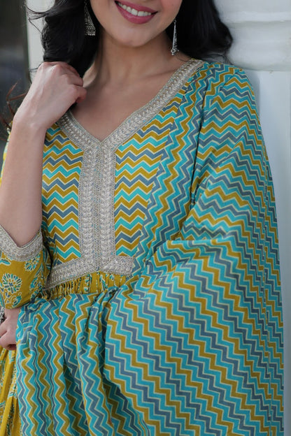 Women's Musted Yellow Color Cotton Designer Printed Kurta Set 