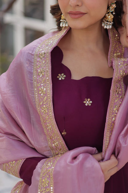 star georgette with embroidery zari sequins-work maroon colors