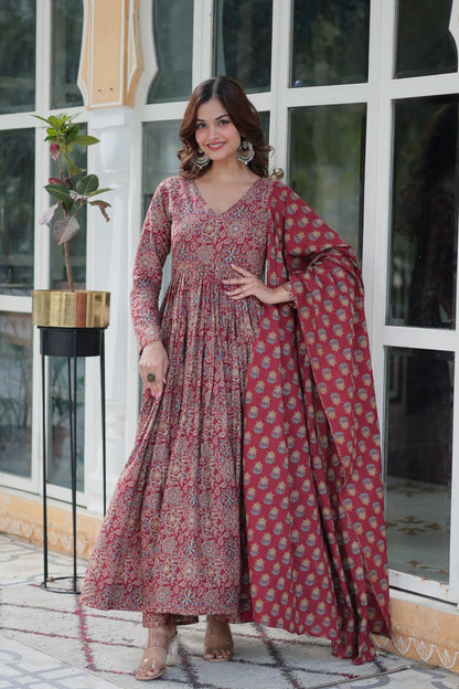 Premium Red Color Pure Cotton Kurti With Pant And Dupatta Set