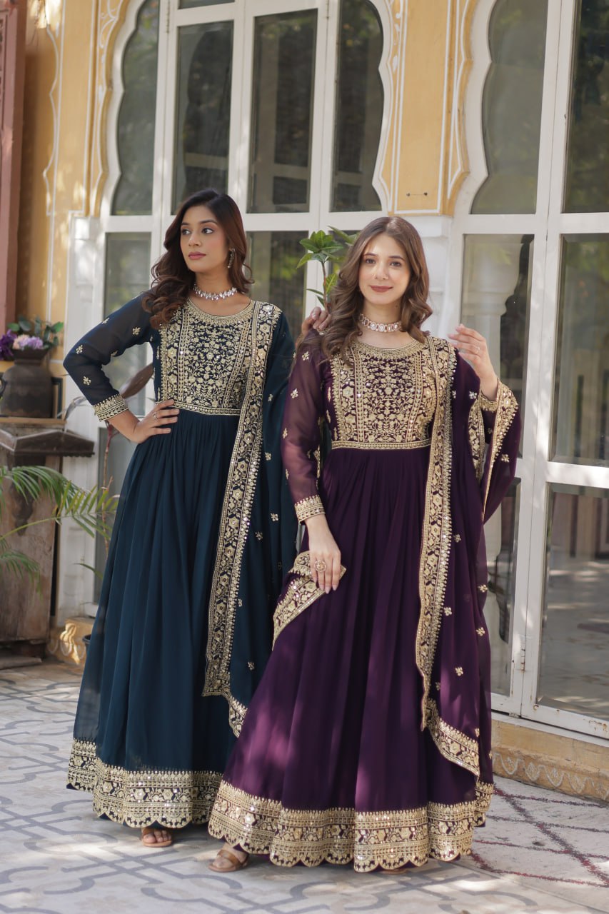 Function Wear Heavy Embroidery Zari Sequins Work Gown
