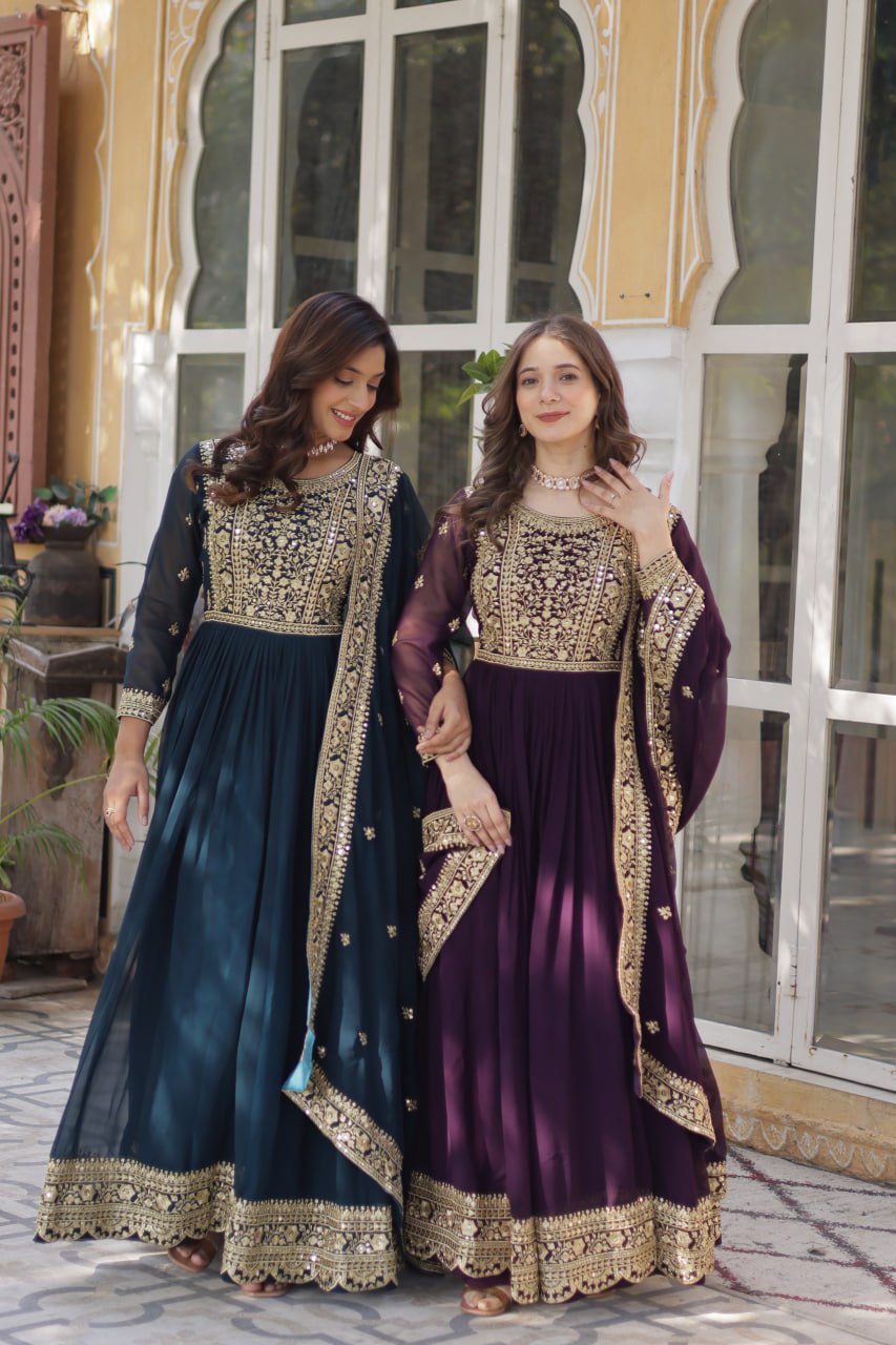 Function Wear Heavy Embroidery Zari Sequins Work Gown