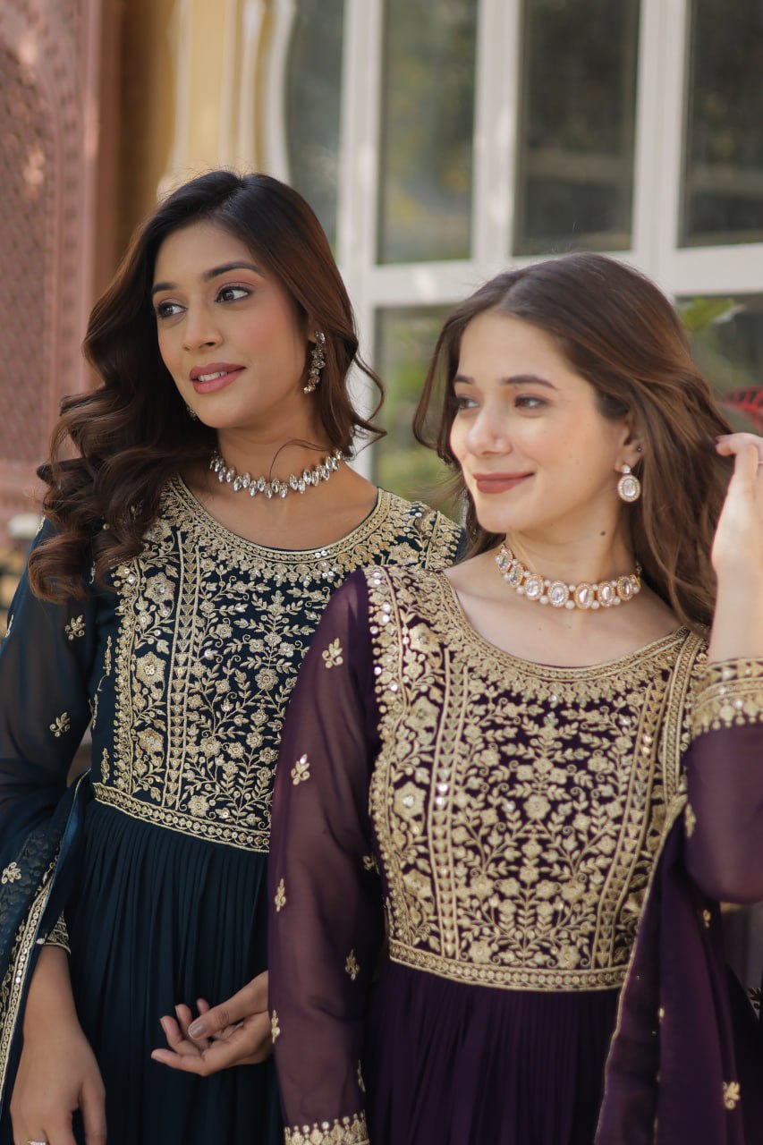 Function Wear Heavy Embroidery Zari Sequins Work Gown
