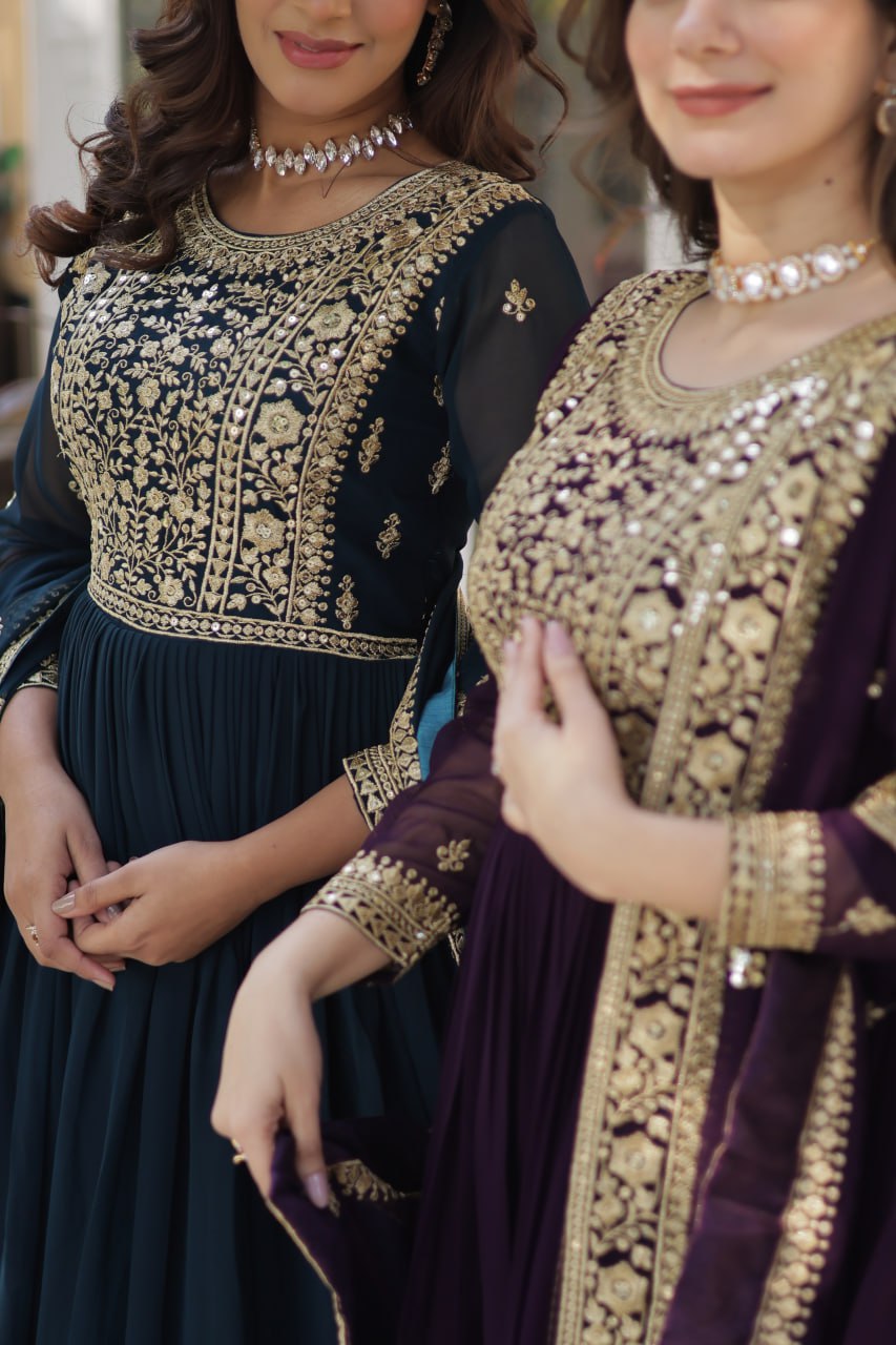 Function Wear Heavy Embroidery Zari Sequins Work Gown