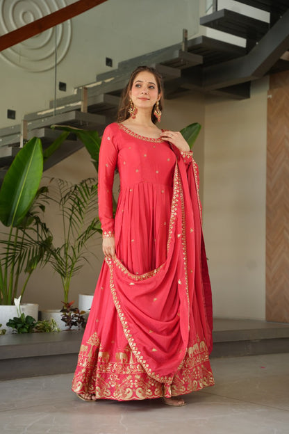 New Designer Zari Sequin Embroidery, Red Color Soft Chin Non-Fubric, Combined With Designer Dupatta 