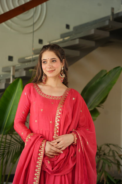 New Designer Zari Sequin Embroidery, Red Color Soft Chin Non-Fubric, Combined With Designer Dupatta 