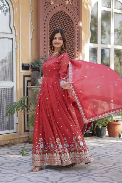 Foil Embroidery Zari Sequins-work red color