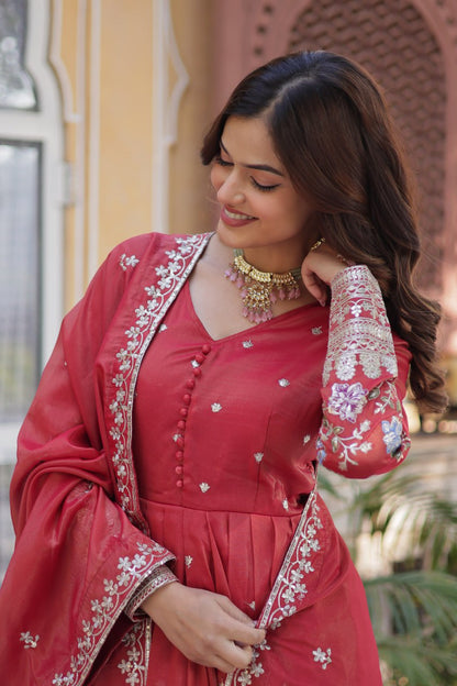 Foil Embroidery Zari Sequins-work red color