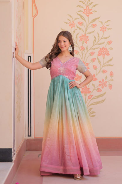 Gold Light Pink Color Crush Padding With Beads Embroidered Work 
