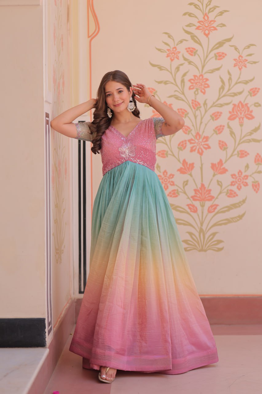Gold Light Pink Color Crush Padding With Beads Embroidered Work 