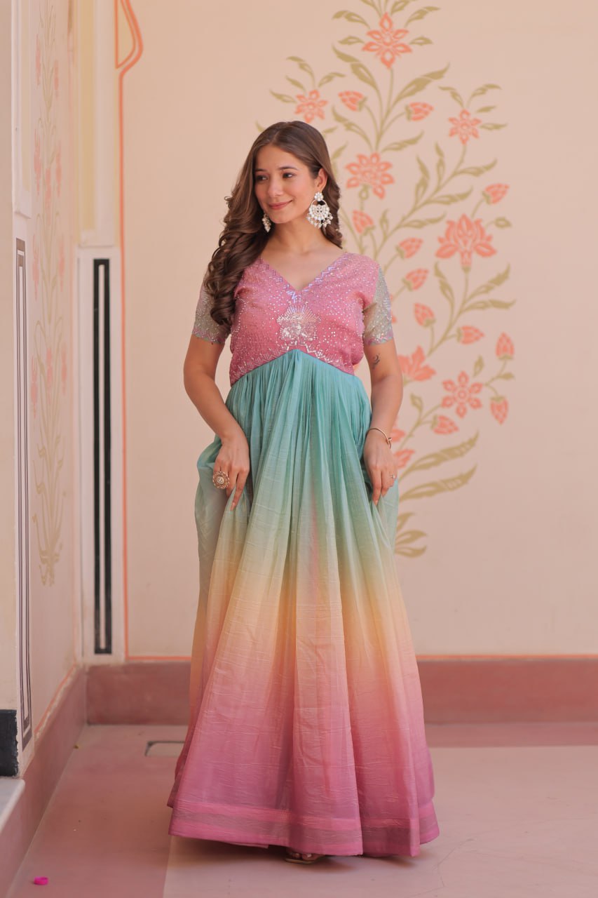 Gold Light Pink Color Crush Padding With Beads Embroidered Work 