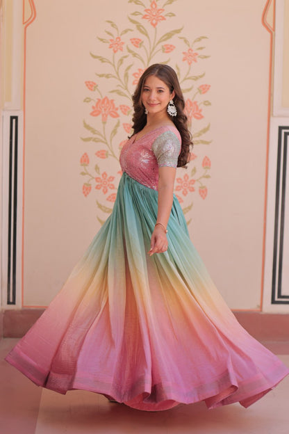 Gold Light Pink Color Crush Padding With Beads Embroidered Work 