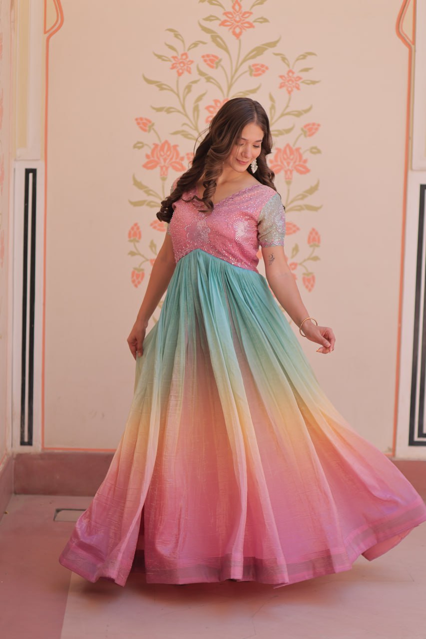 Gold Light Pink Color Crush Padding With Beads Embroidered Work 