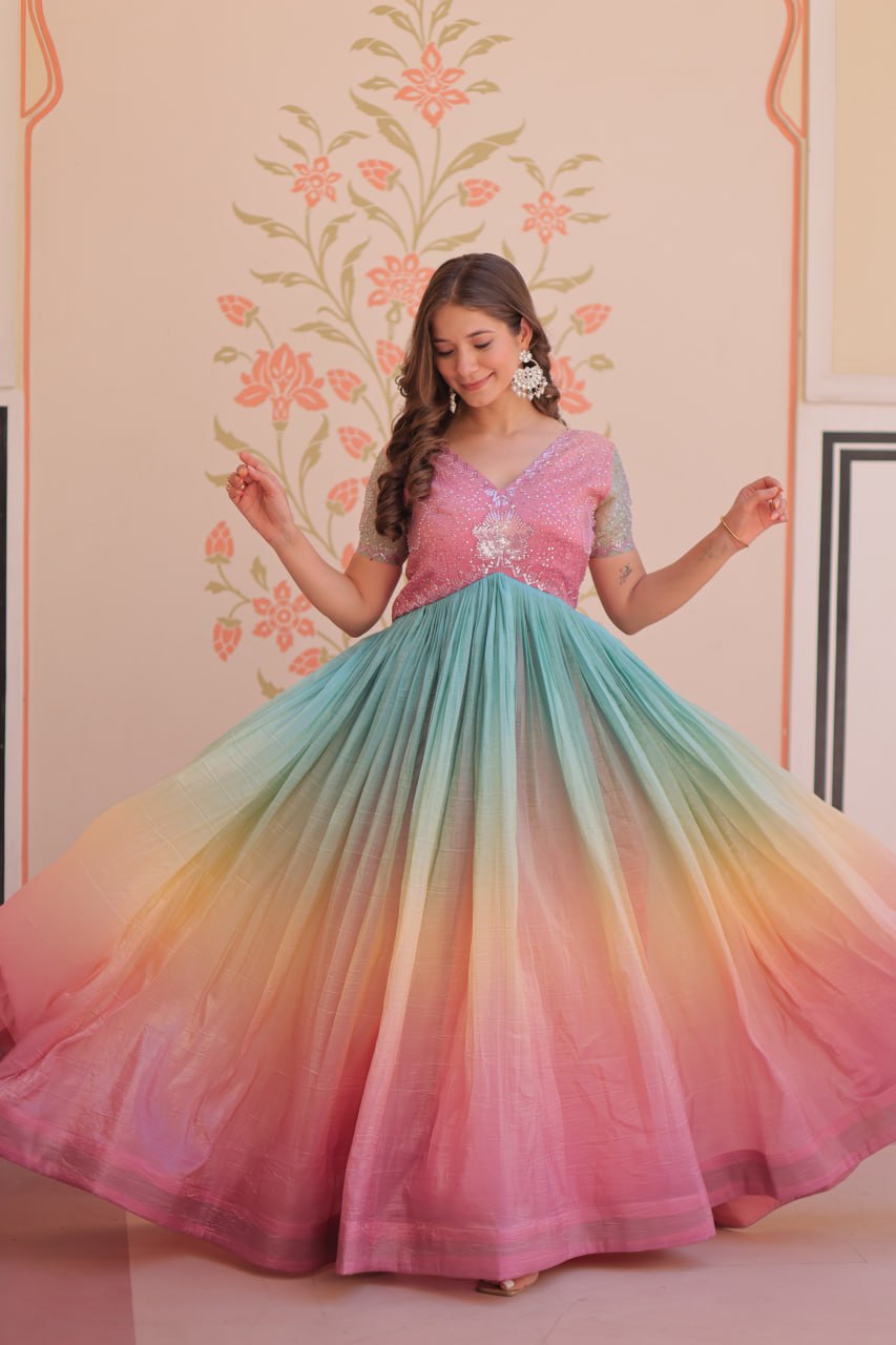 Gold Light Pink Color Crush Padding With Beads Embroidered Work 