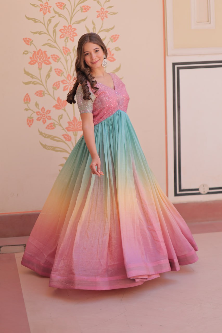 Gold Light Pink Color Crush Padding With Beads Embroidered Work 